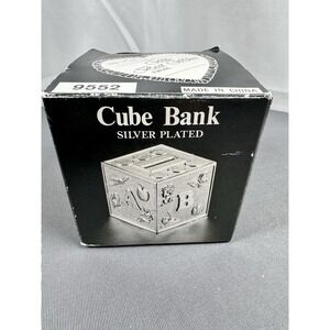 Vintage Cube Silver Plated Coin Bank with‎ Original Box – 3.25"